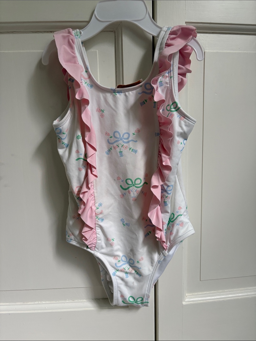 The Beaufort Bonnet Company One-Piece Swimsuit with Pink Ruffle Trim